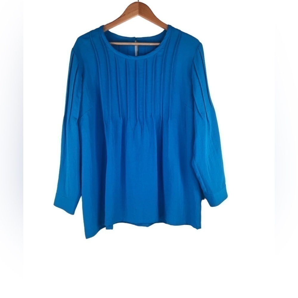 Fridaze Blue Linen Pleated  Long Sleeve Tunic Size XL